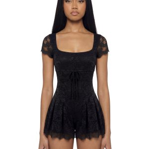 Elaine Lace Babydoll Romper - Black