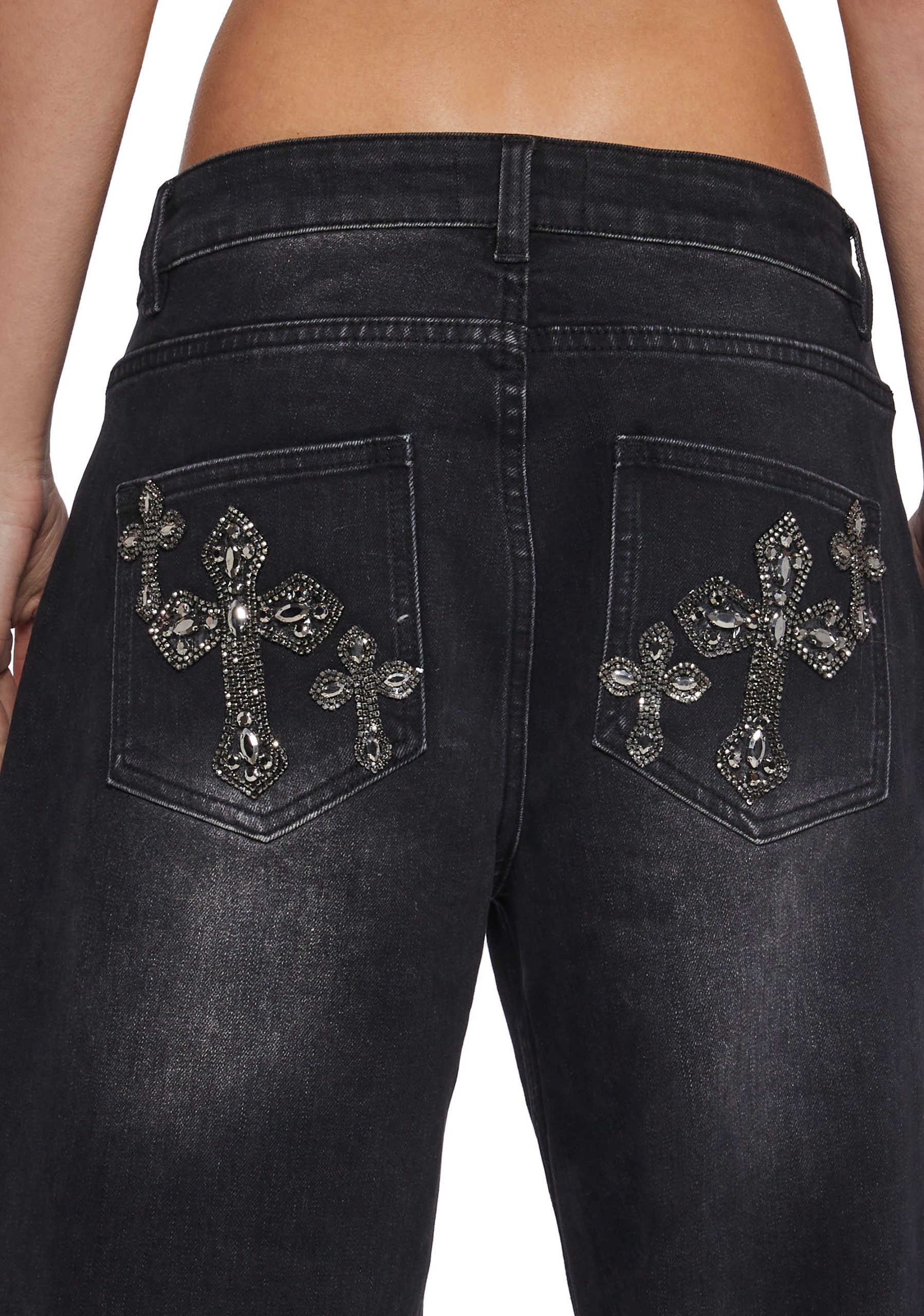 Sinful Attitude Wide Leg Jeans - Black Glitter - Image 7