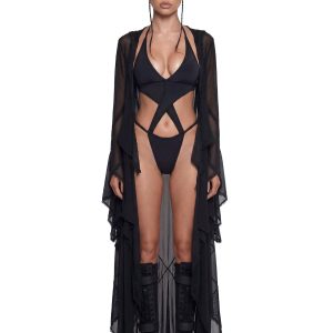 Sparkled Myths Hooded Duster - Black