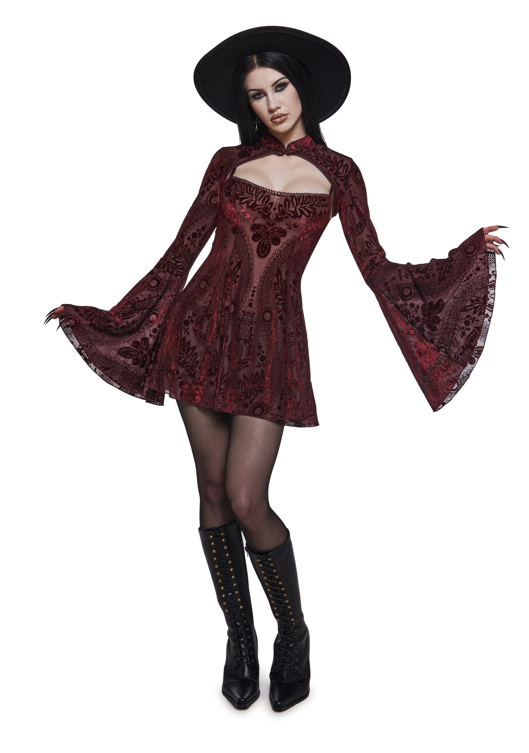 Druid's Sister Mini Dress And Shrug Set - Wine - Image 2