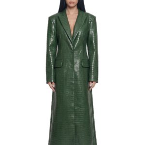 Leather Elongated Blazer Coat - Green