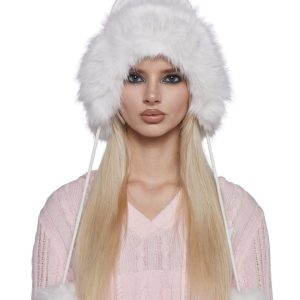 Bubble Pop Faux Fur Hat With Pom Poms - White