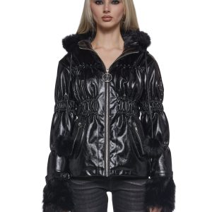 Puffer Jacket With Faux Fur Trim