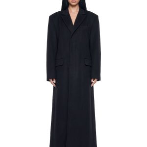 Wool Elongated Blazer Coat - Black
