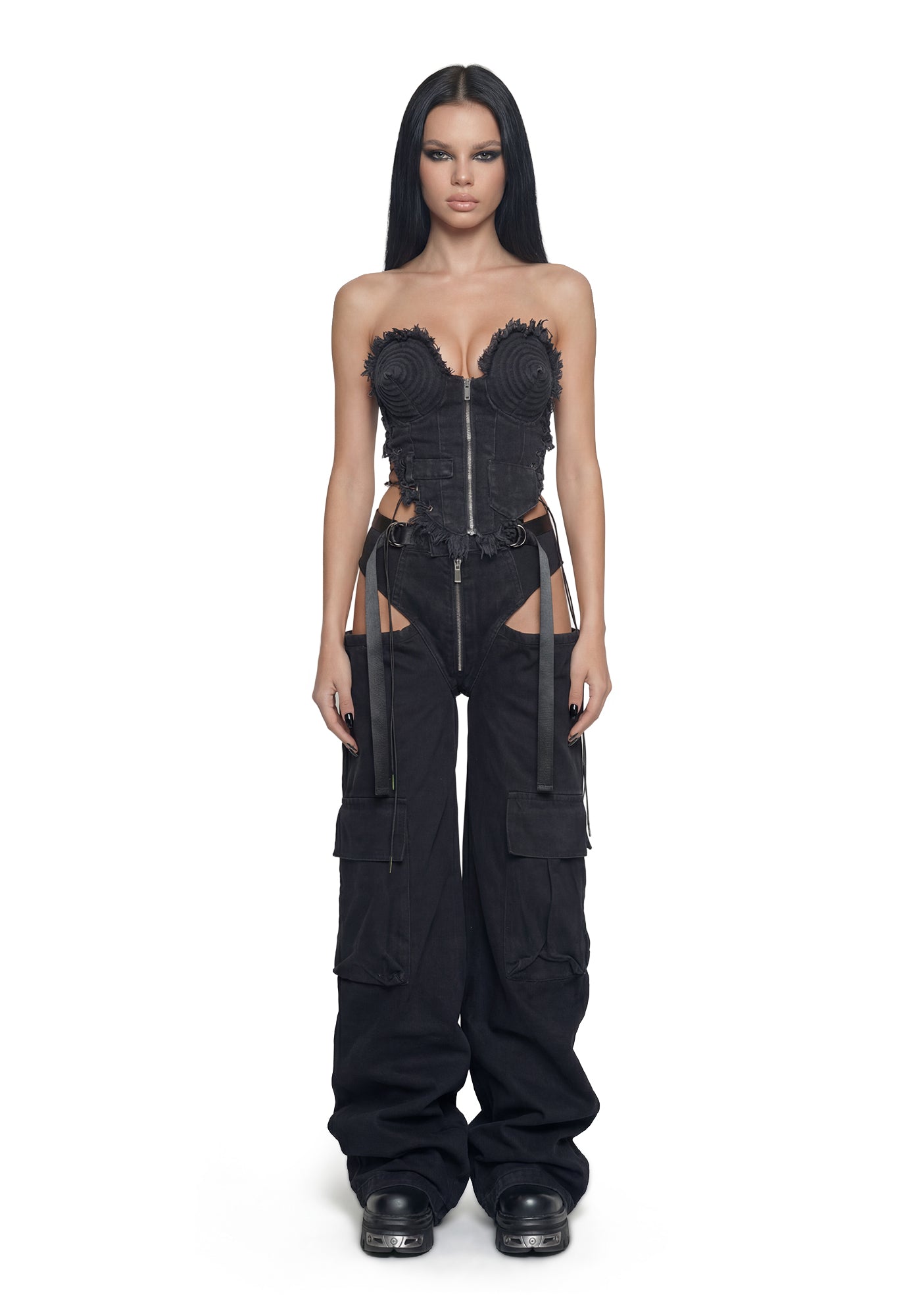 Denim Panty Trousers - Black - Image 2