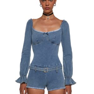 Flirt And Tell Denim Romper