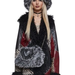 Arctic Noir Faux Fur Bag And Hat Set