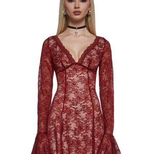 Mary Jane Lace Dress - Red