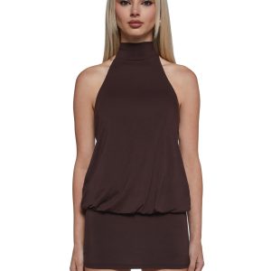 Club Moves Halter Dress - Brown