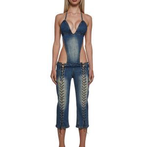 Denim Detachable Capri Jumpsuit