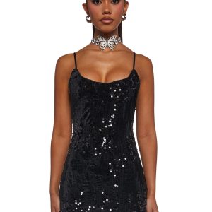 Over The Moon Sequin Dress - Black