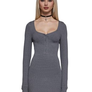 Hearts Linked Henley Dress - Gray