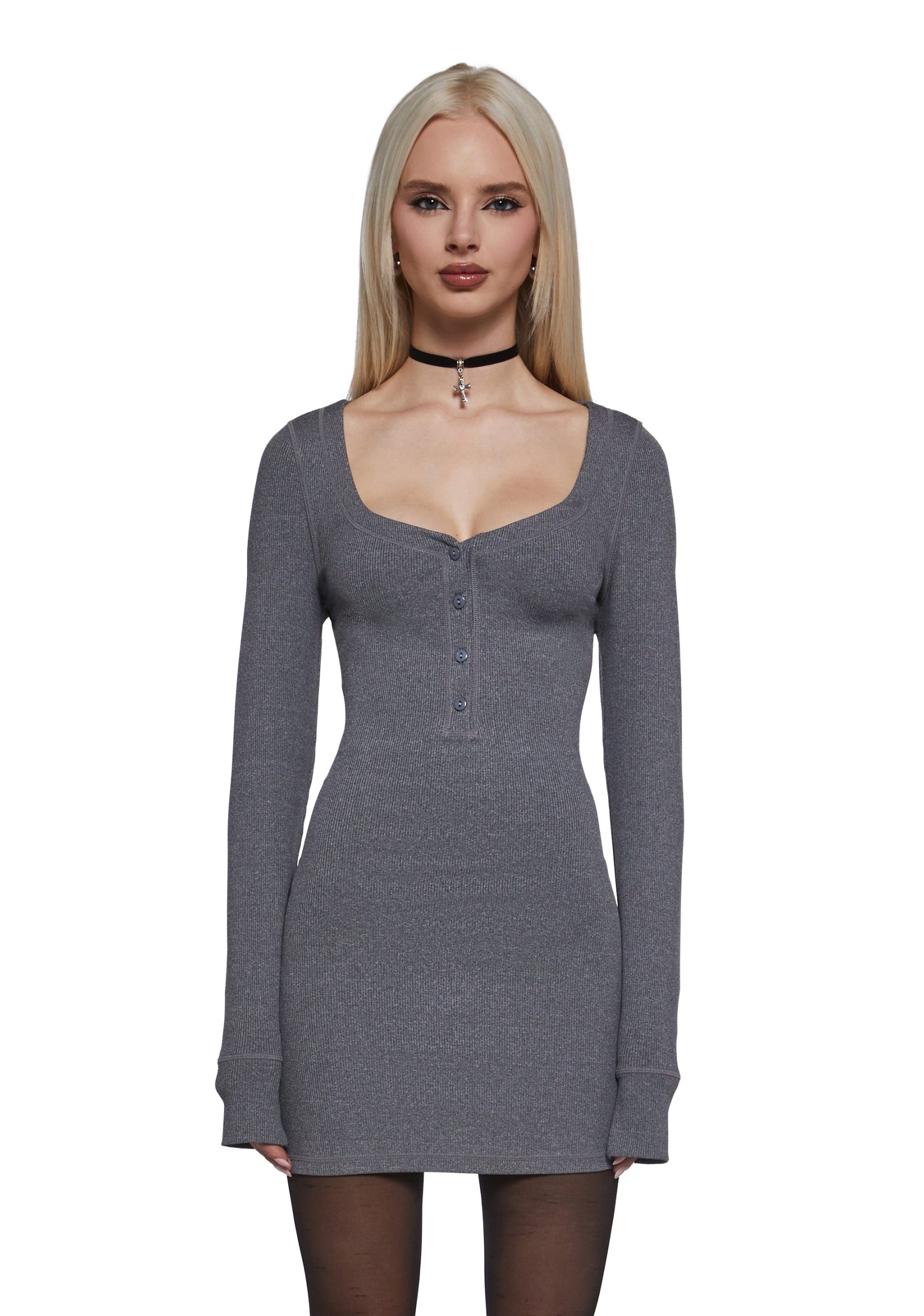 Hearts Linked Henley Dress - Gray