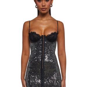 Captivating Gazes Slip Dress - Sequin