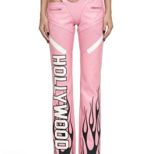 Hollywood Asymmetrical Moto Trousers - Pink