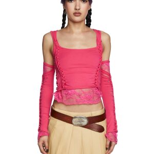 Alternative Spells Top And Gloves Set - Hot Pink