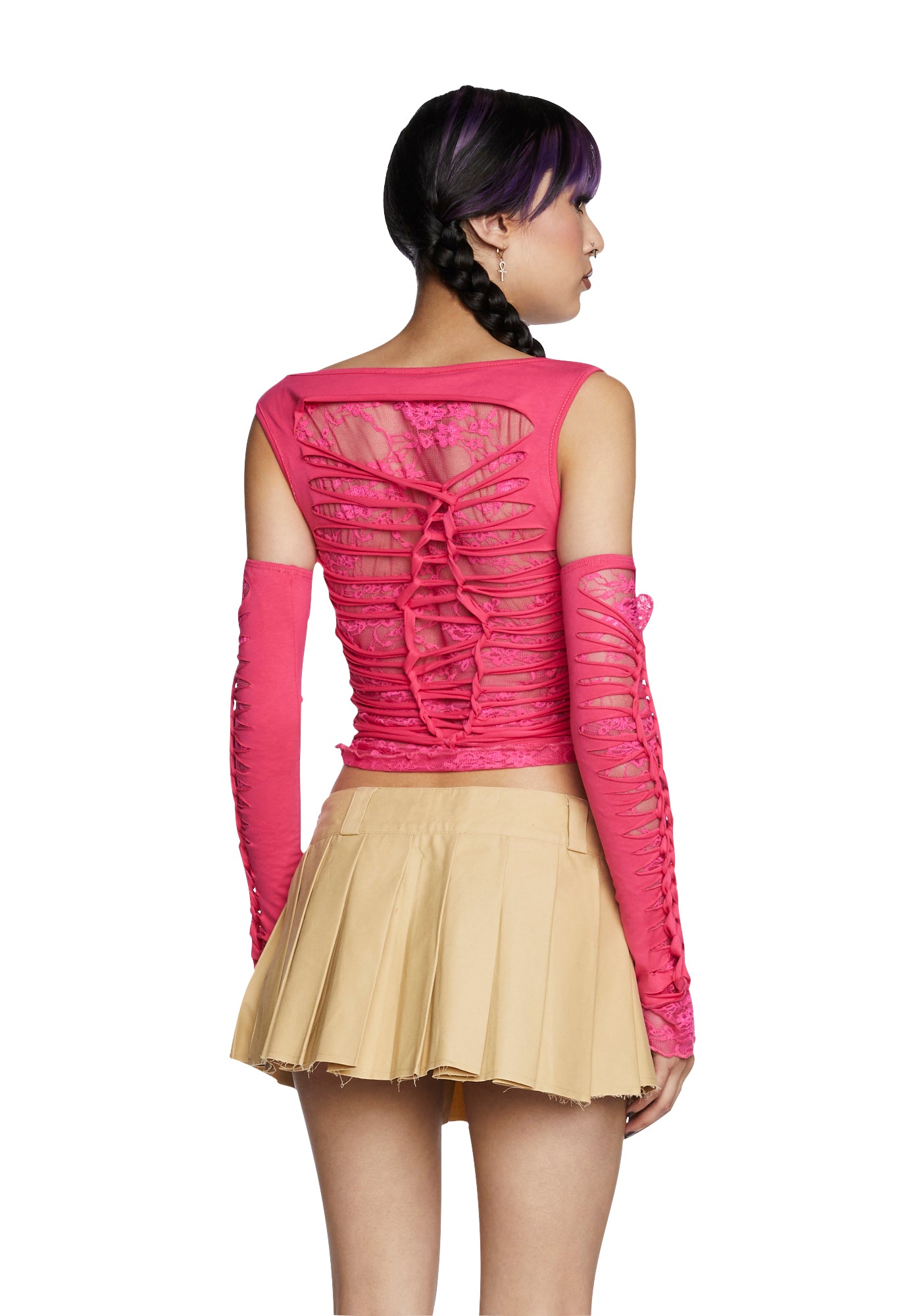 Alternative Spells Top And Gloves Set - Hot Pink - Image 4