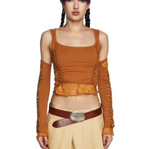 Alternative Spells Top And Gloves Set - Brown