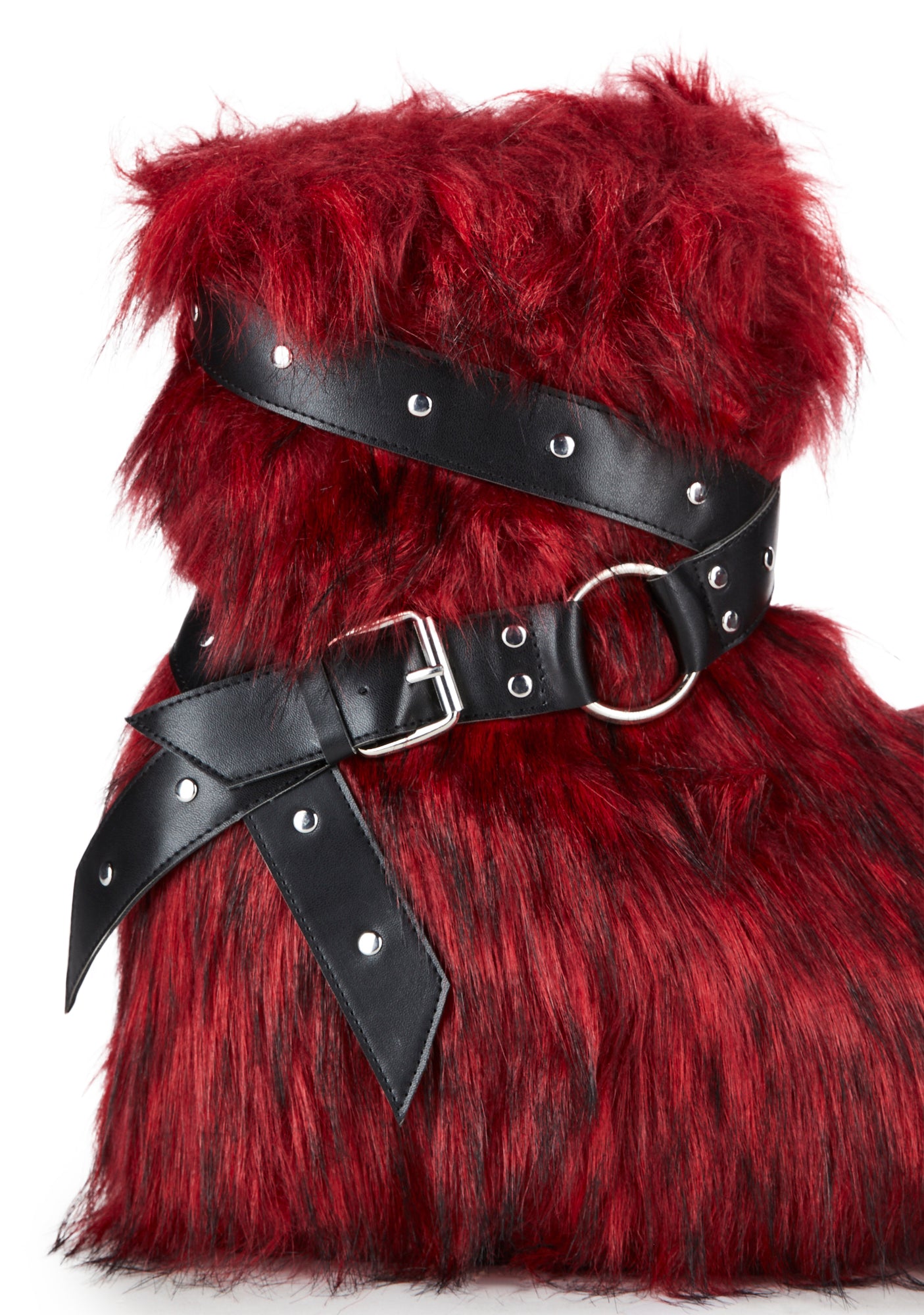 Low Wild Instincts Faux Fur Combat Boots - Red - Image 2