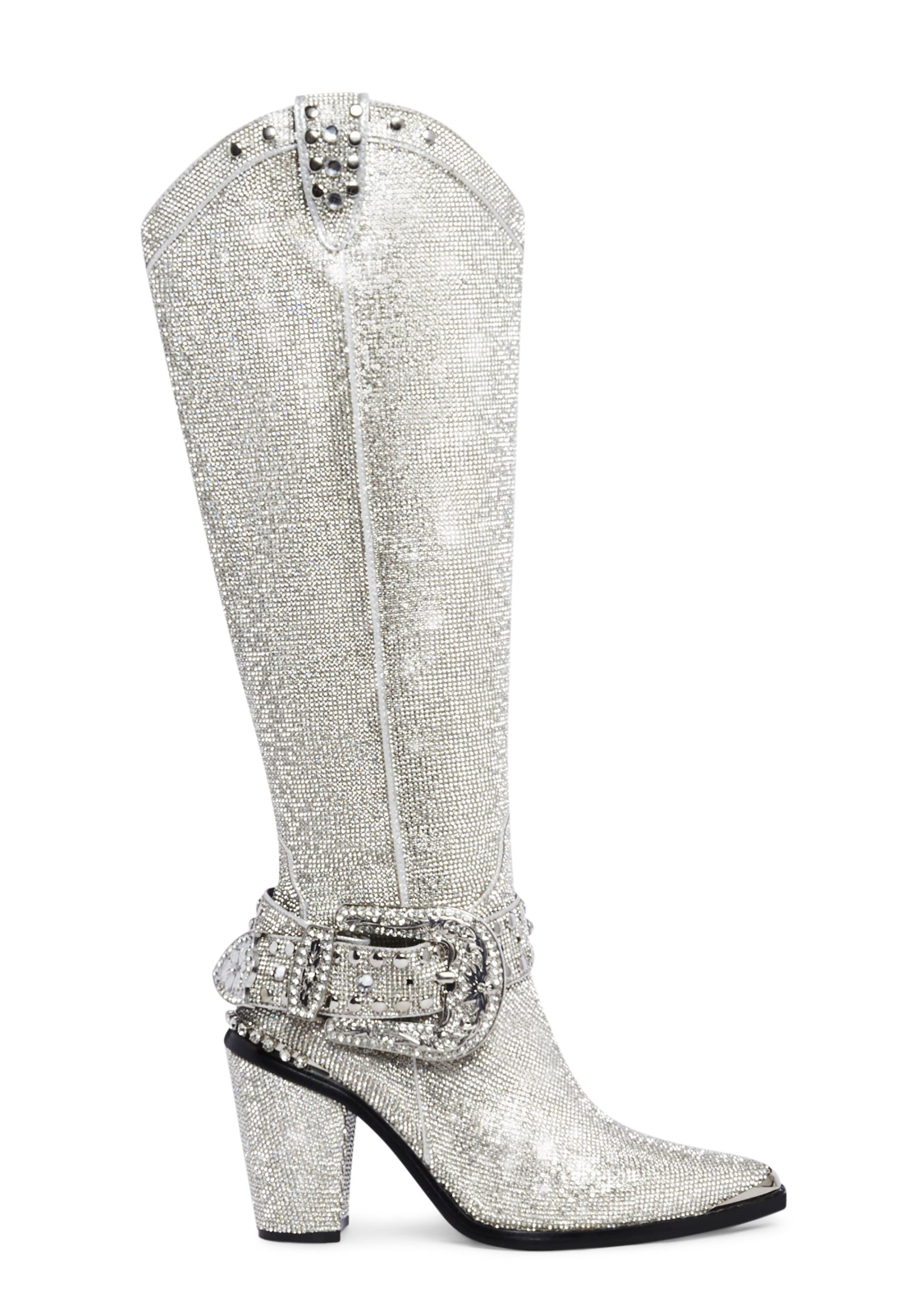 Sharp Sheriff Shine Knee High Boots -Silver