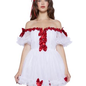 Winter Rose Mini Dress - White