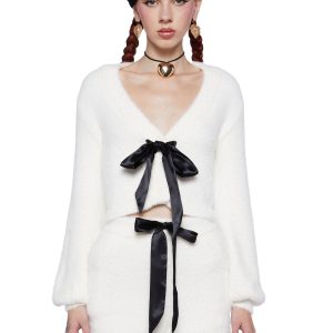 Swan Lake Affair Fuzzy Cardigan-White