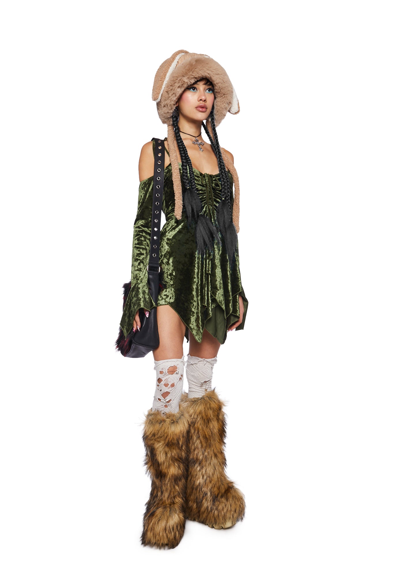 F is For Fairies Handkerchief Dress - Olive Velvet - Image 2