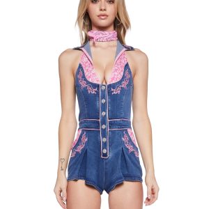 Rodeo Rendezvous Denim Romper - Blue
