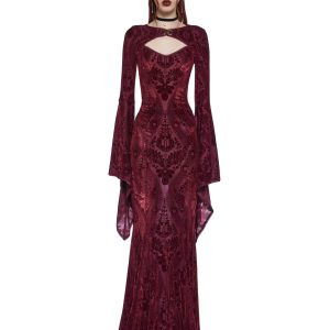 Druid's Wife Maxi Dress And Shrug Set - Dark Red