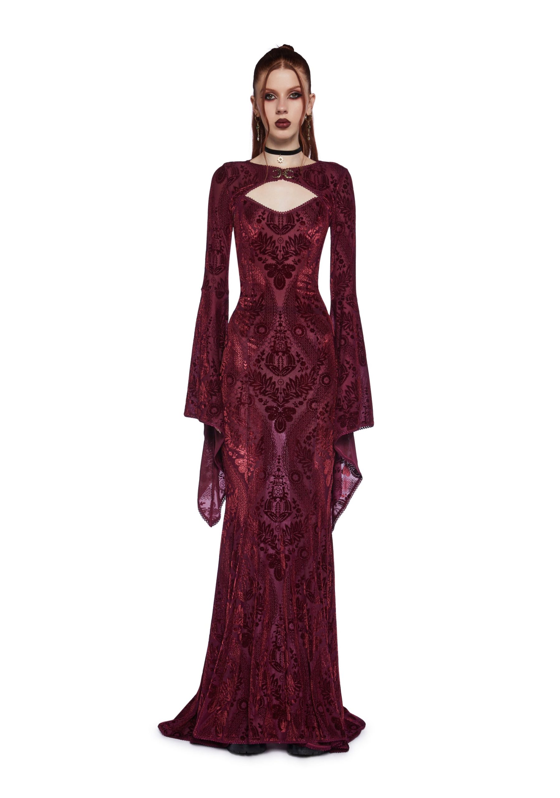 Druid's Wife Maxi Dress And Shrug Set - Dark Red