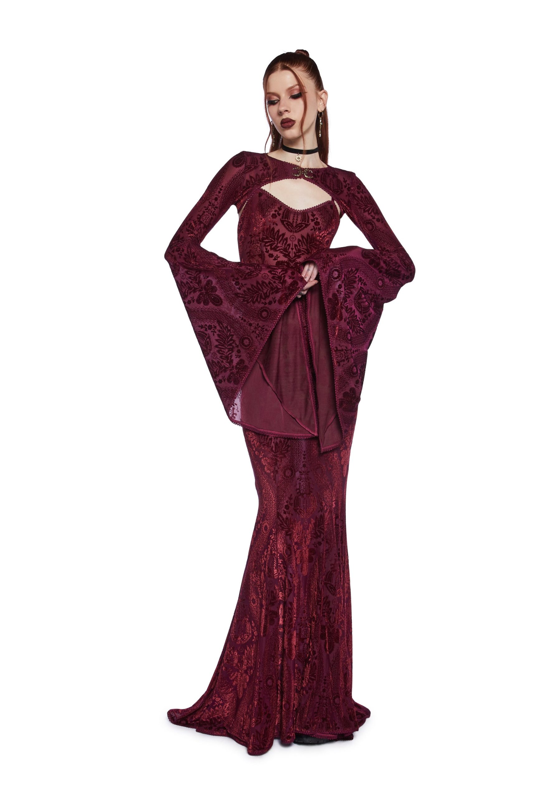 Druid's Wife Maxi Dress And Shrug Set - Dark Red - Image 6