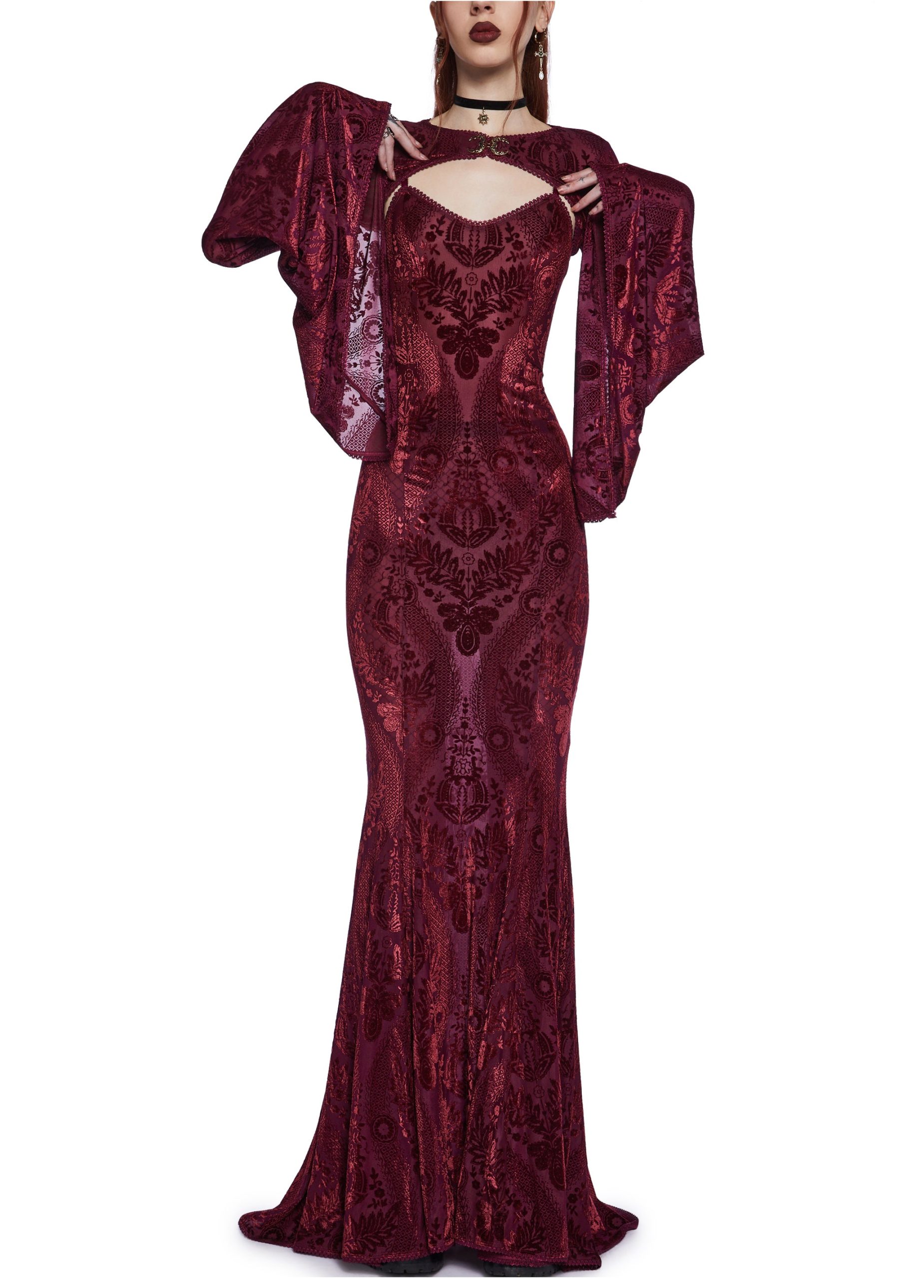 Druid's Wife Maxi Dress And Shrug Set - Dark Red - Image 7