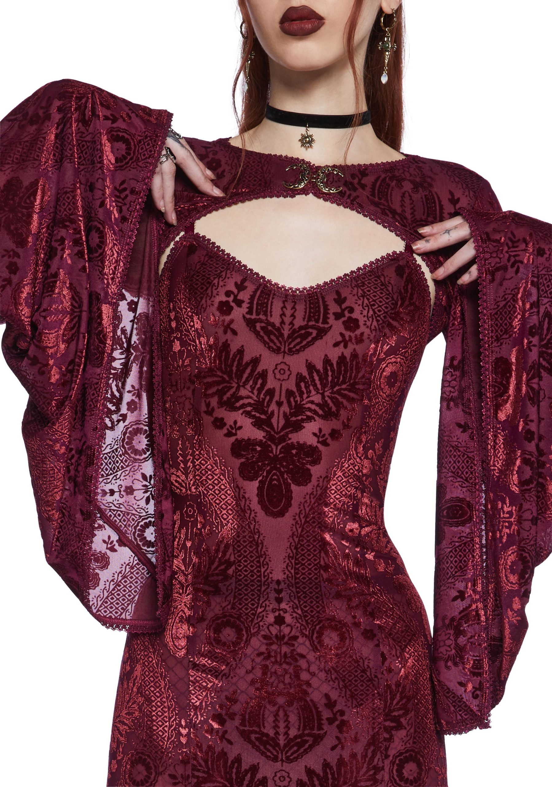 Druid's Wife Maxi Dress And Shrug Set - Dark Red - Image 3