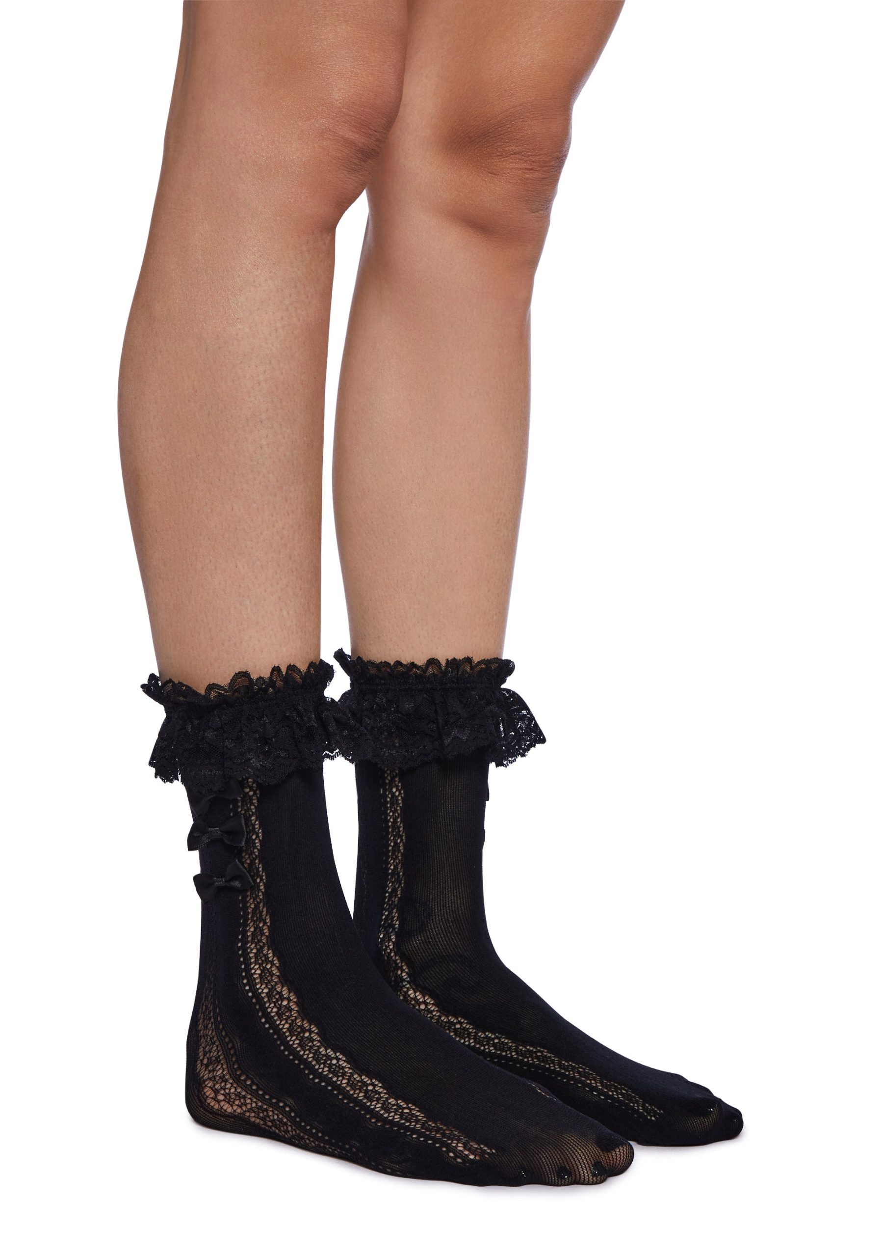 Shadow Lace Crew Socks - Black - Image 2