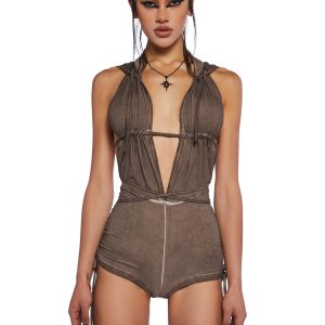 Downbeat Hooded Romper - Brown