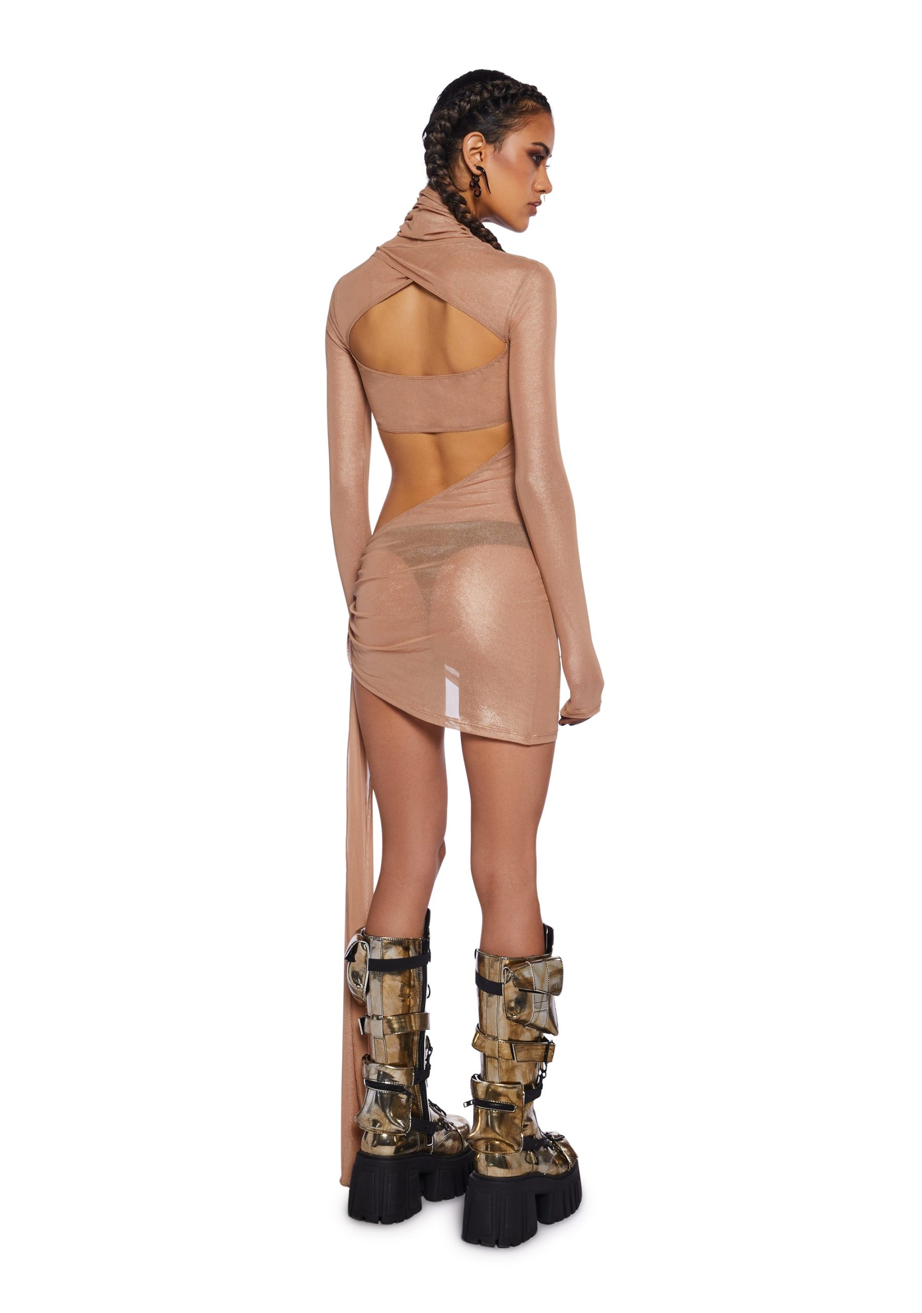 Dreamland Dancer Bodycon Dress - Gold - Image 4
