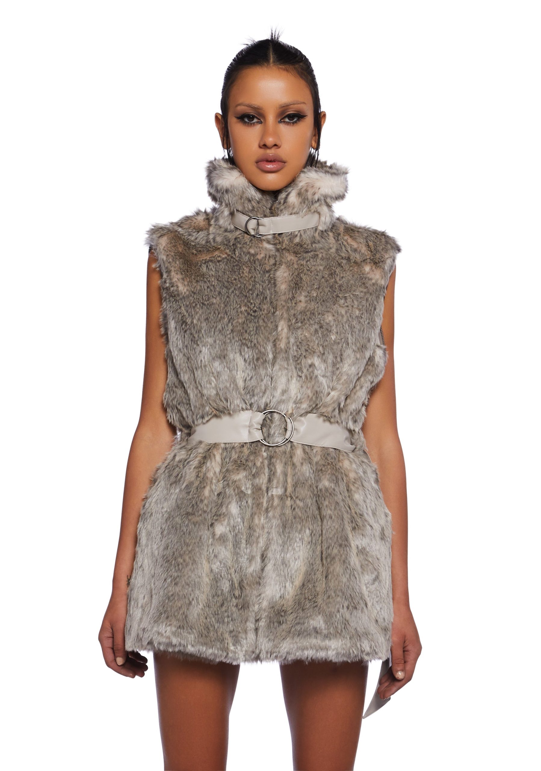 Chamber Faux Fur Jacket With Removable Sleeves - Light Brown - Image 2