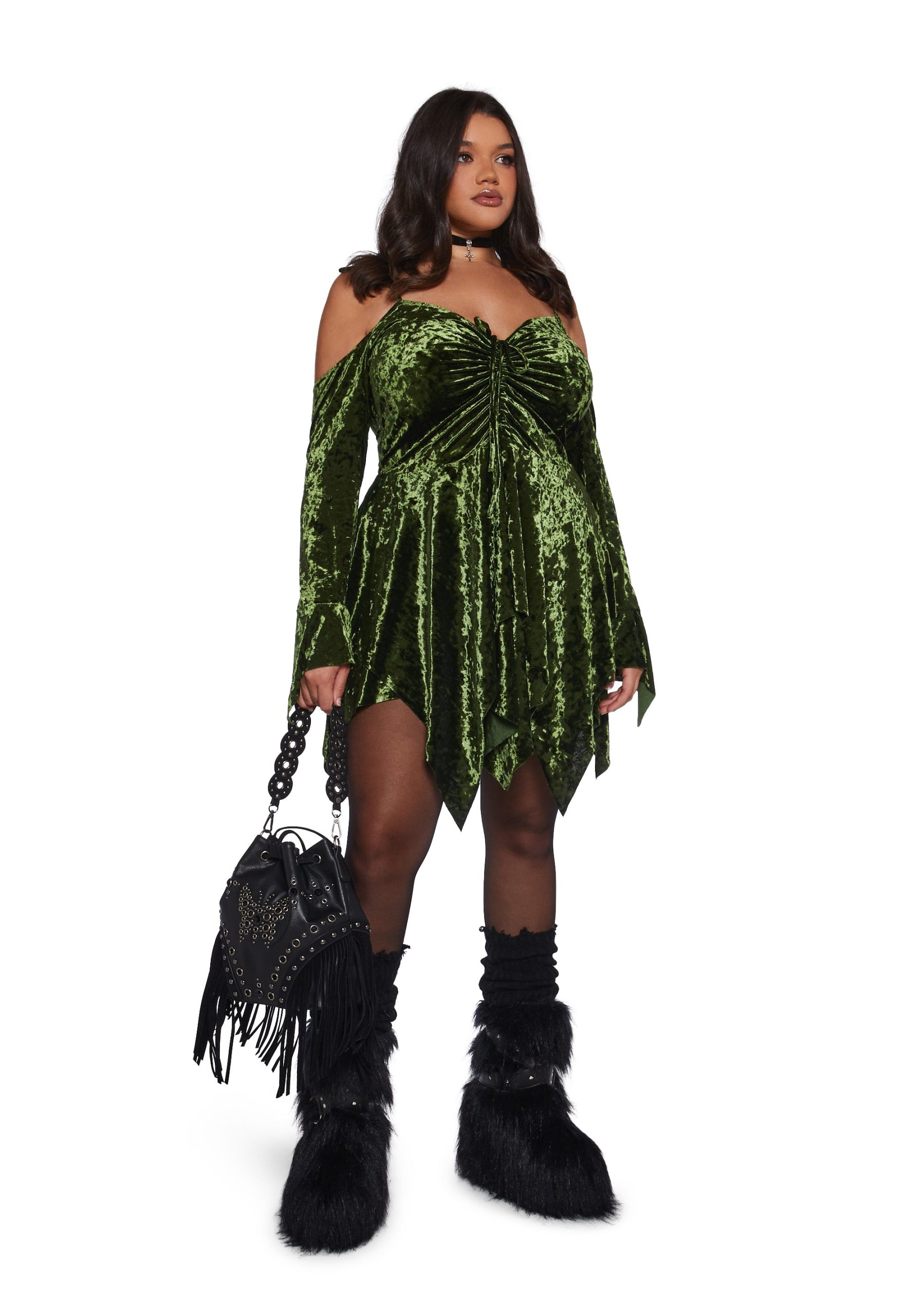 Plus F is For Fairies Handkerchief Dress - Olive Velvet - Image 2