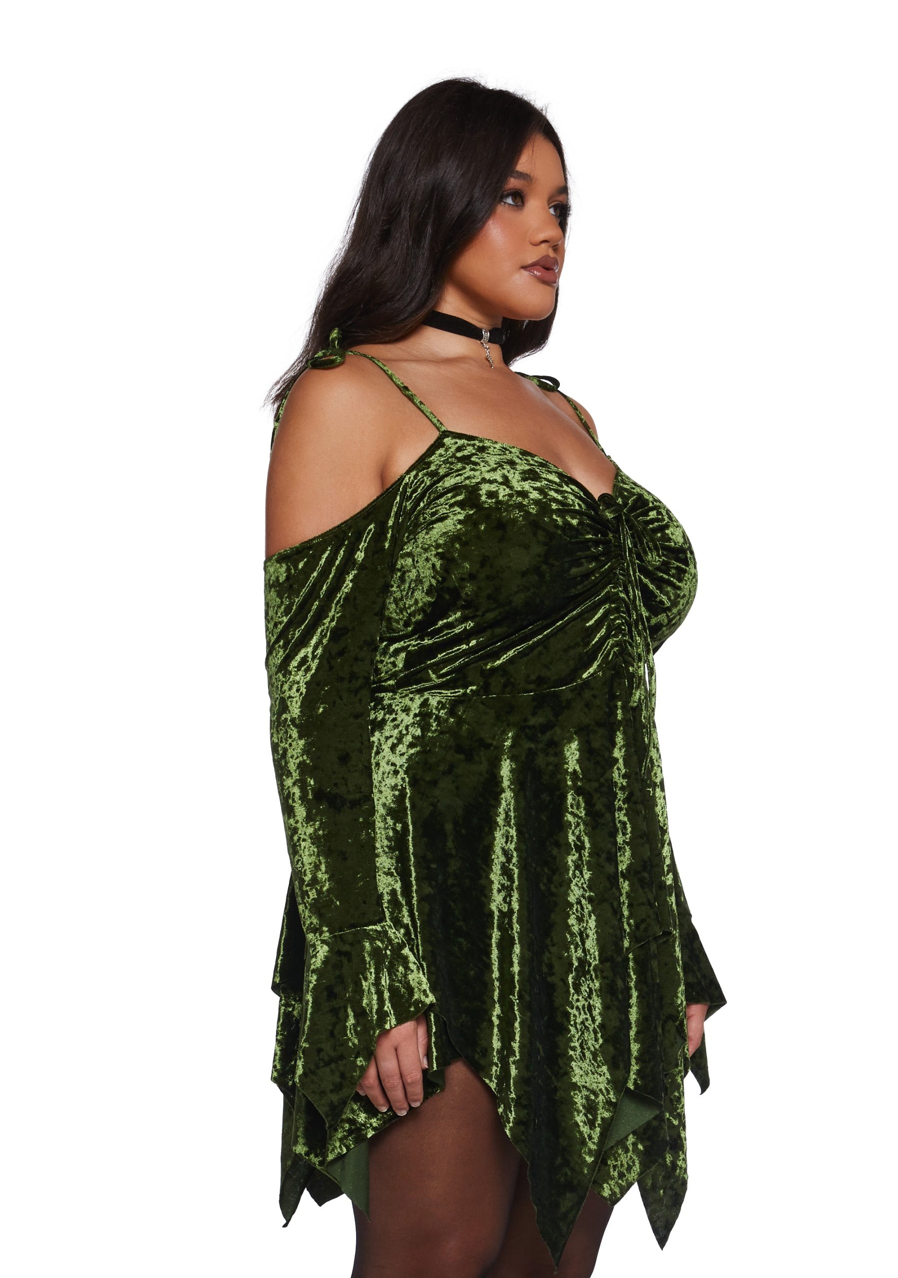 Plus F is For Fairies Handkerchief Dress - Olive Velvet - Image 3