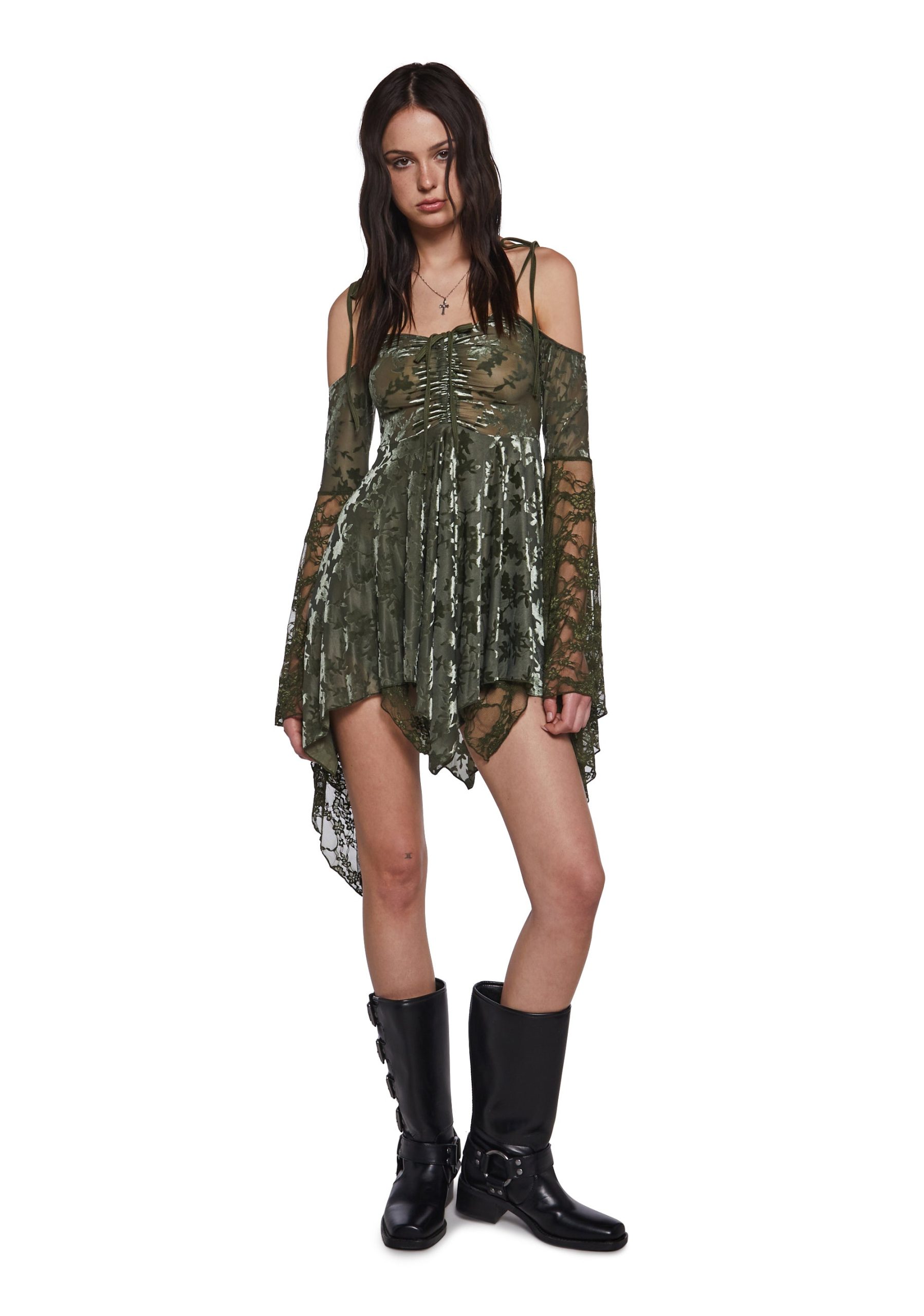 F is For Fairies Handkerchief Dress - Green Velvet Lace - Image 2