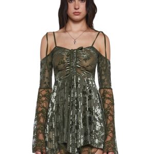 F is For Fairies Handkerchief Dress - Green Velvet Lace