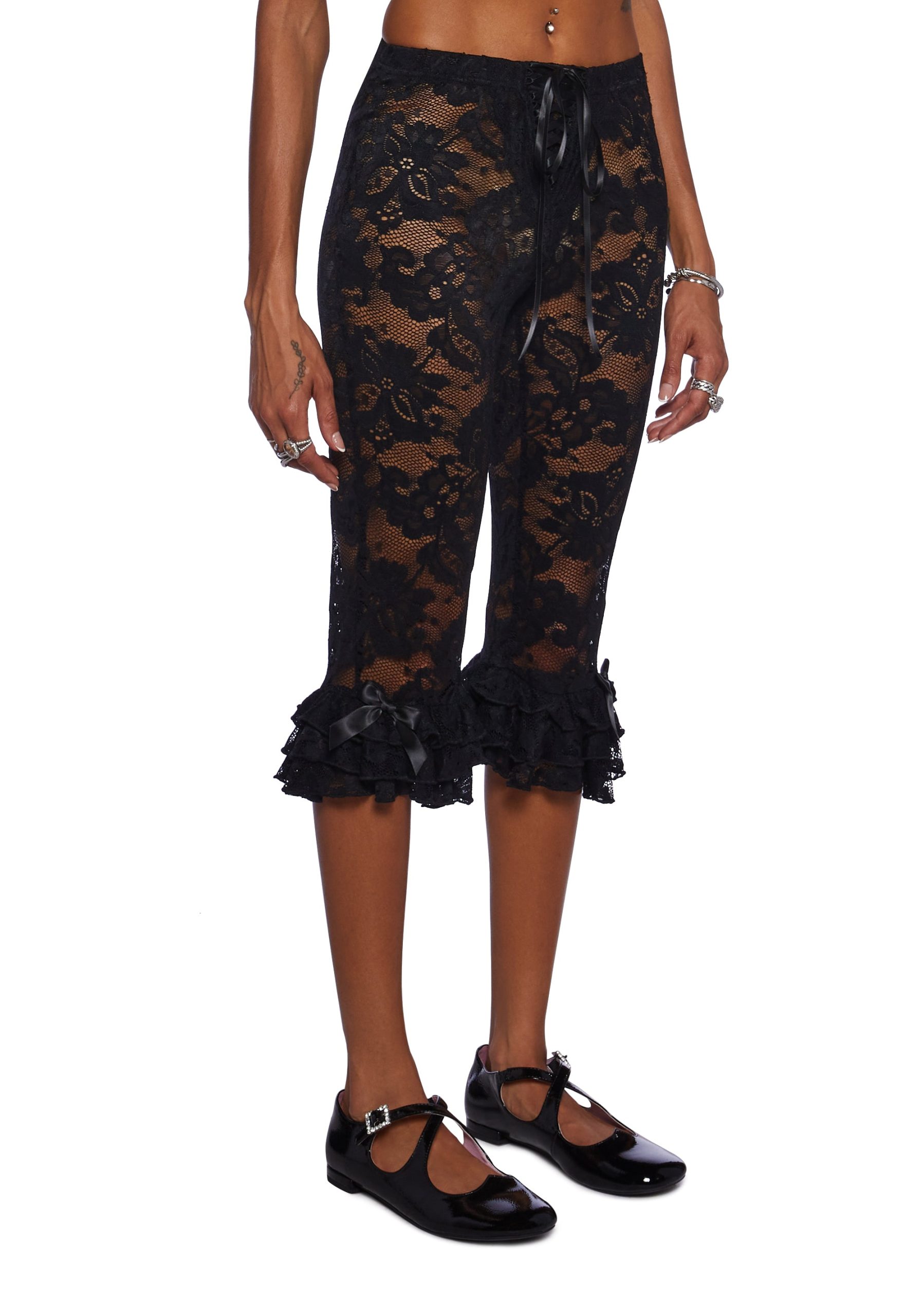 Daring Love Lace Capri Pants - Black - Image 4