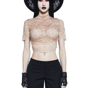 Ominous Trance Lace Top - Light Brown