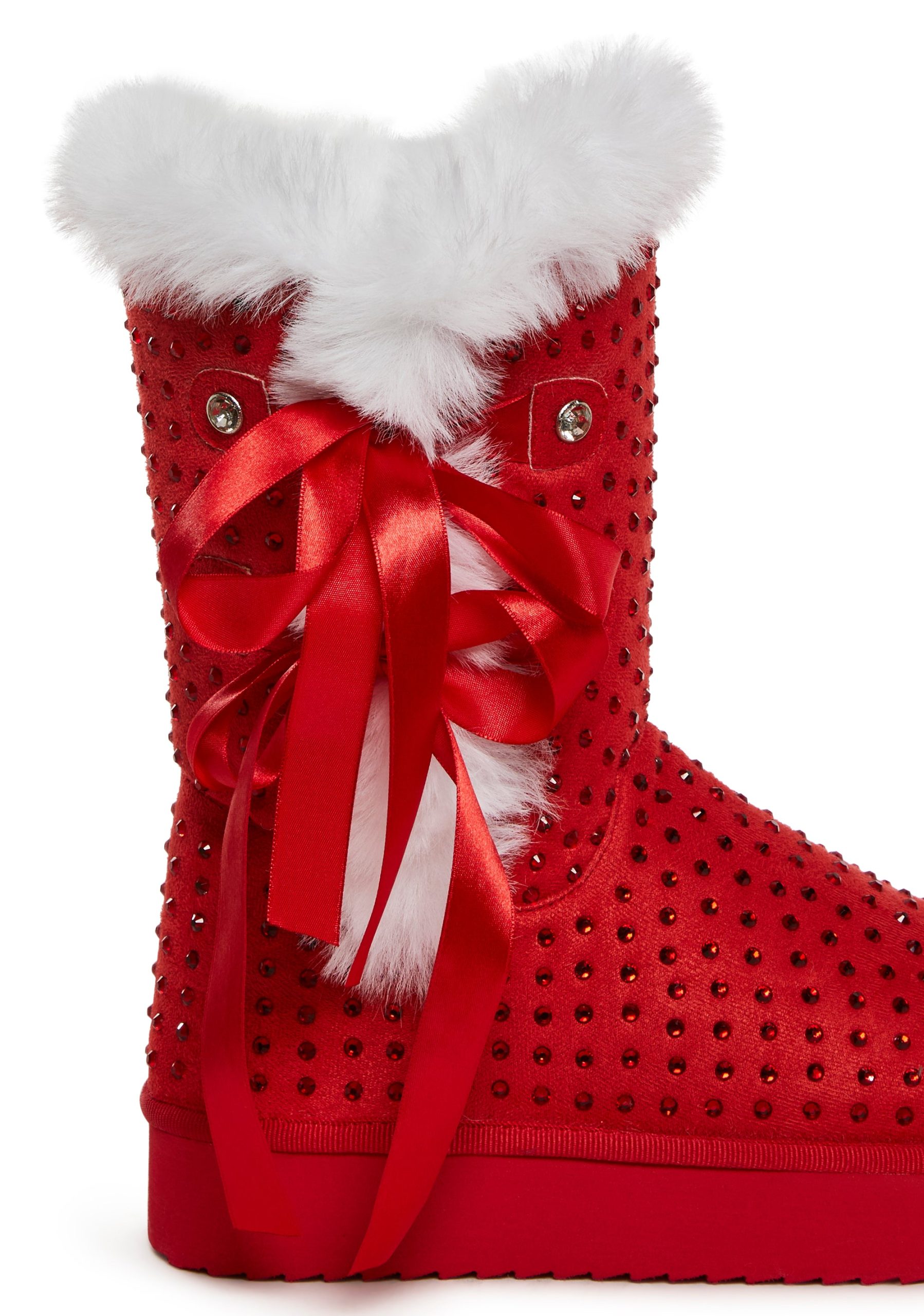 Snowflake Cadet Rhinestone Booties - Red - Image 2