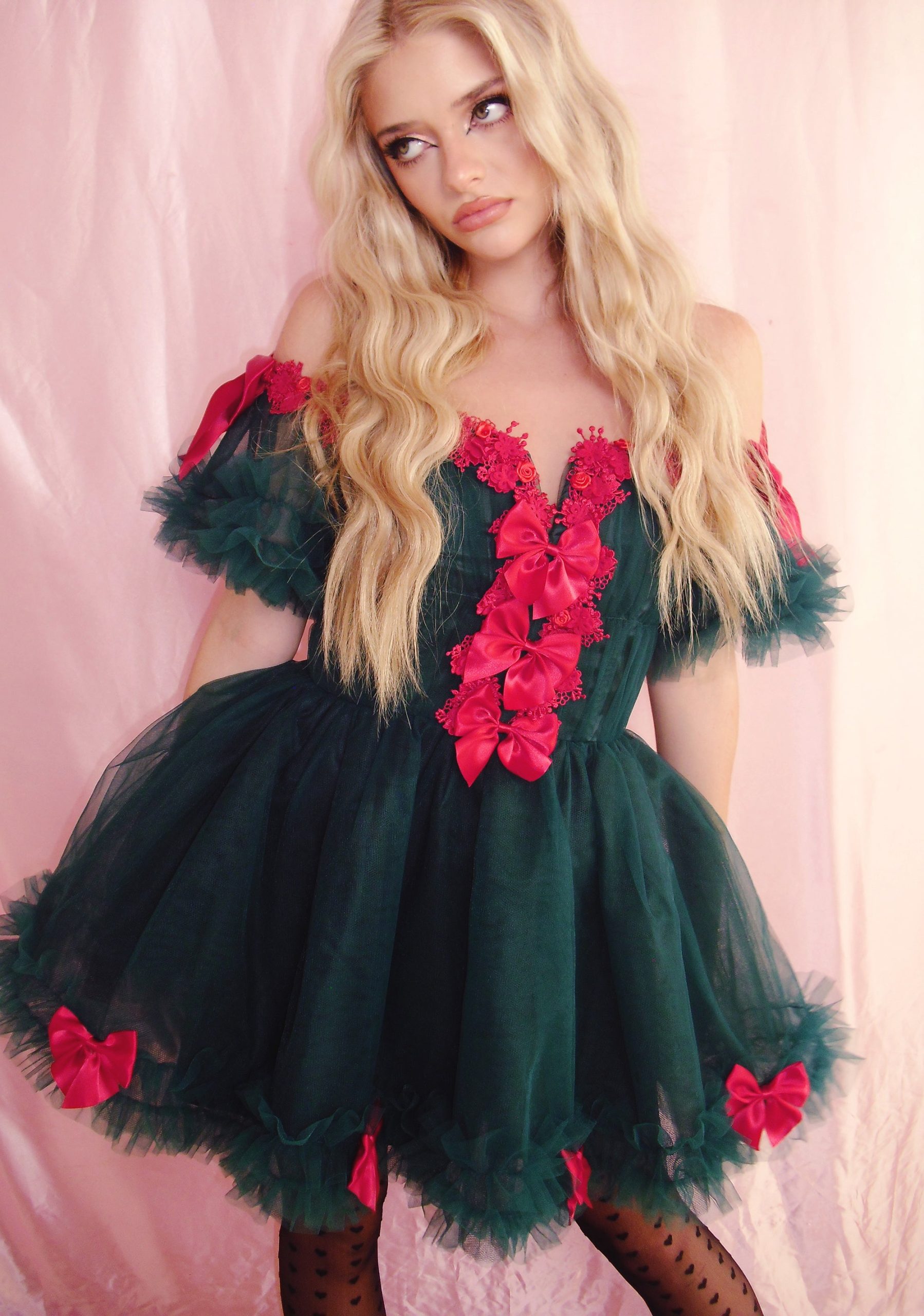 Winter Rose Mini Dress - Green - Image 6
