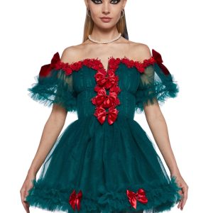 Winter Rose Mini Dress - Green