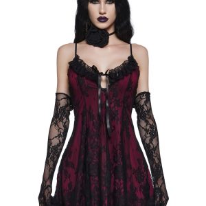 Faithfully Doomed Lace Mini Dress - Dark Red