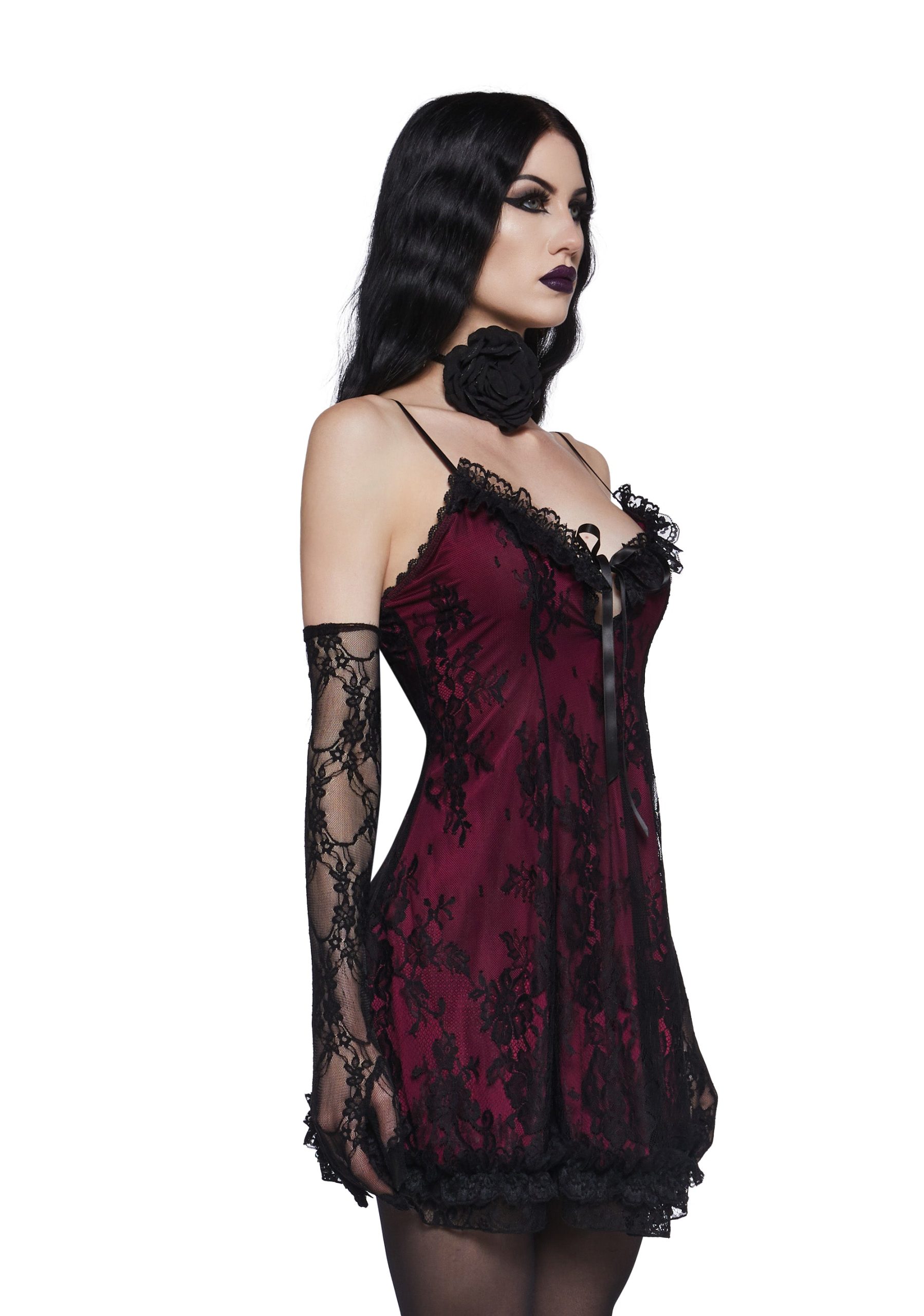 Faithfully Doomed Lace Mini Dress - Dark Red - Image 4
