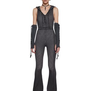 Warp Knit Hooded Jumpsuit