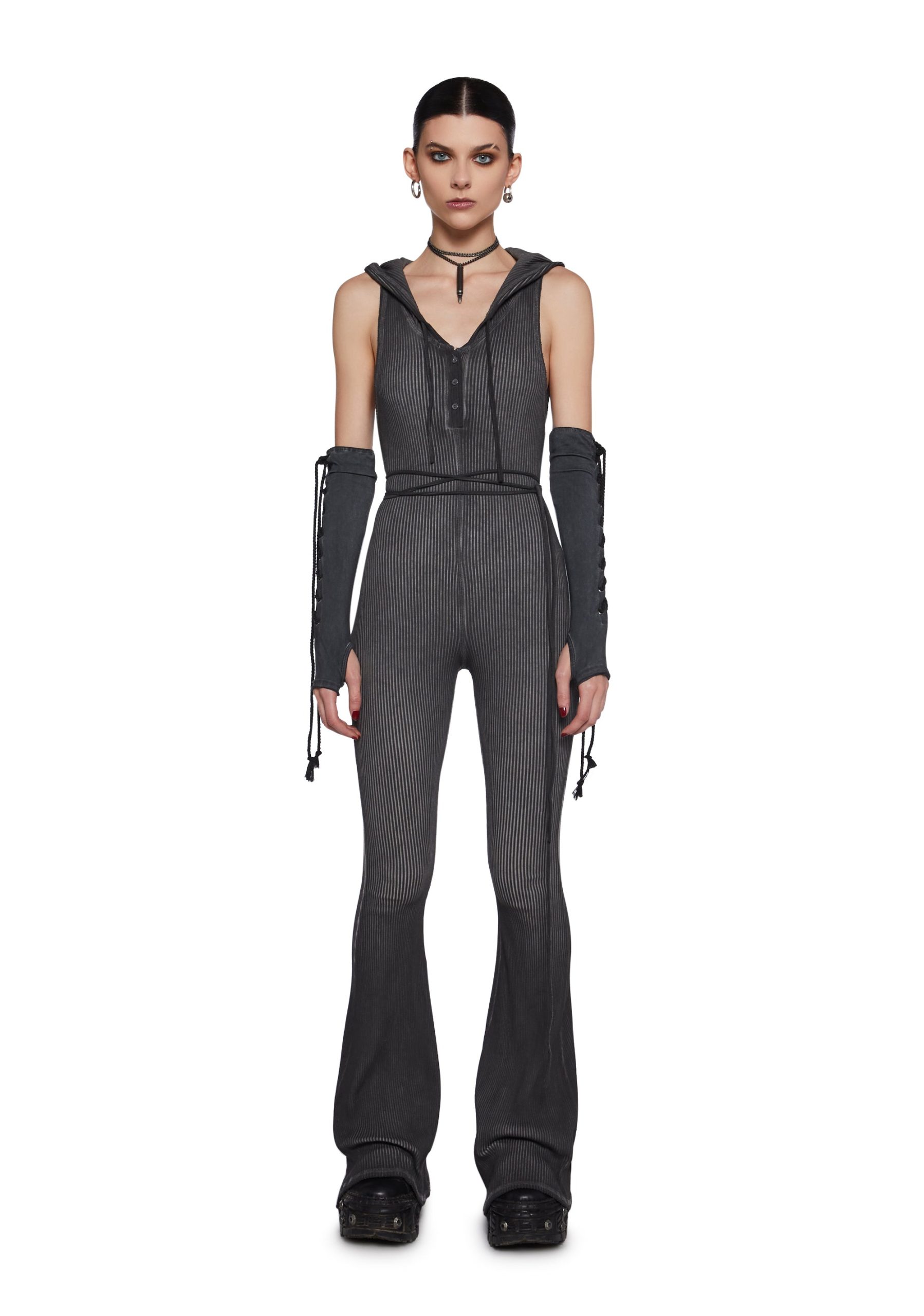 Warp Knit Hooded Jumpsuit